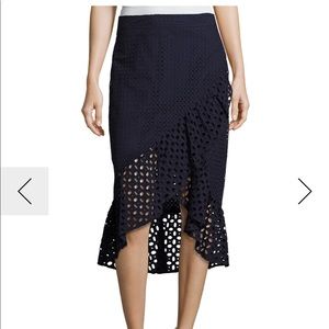 New Trina Turk Navy Faux Wrap Skirt